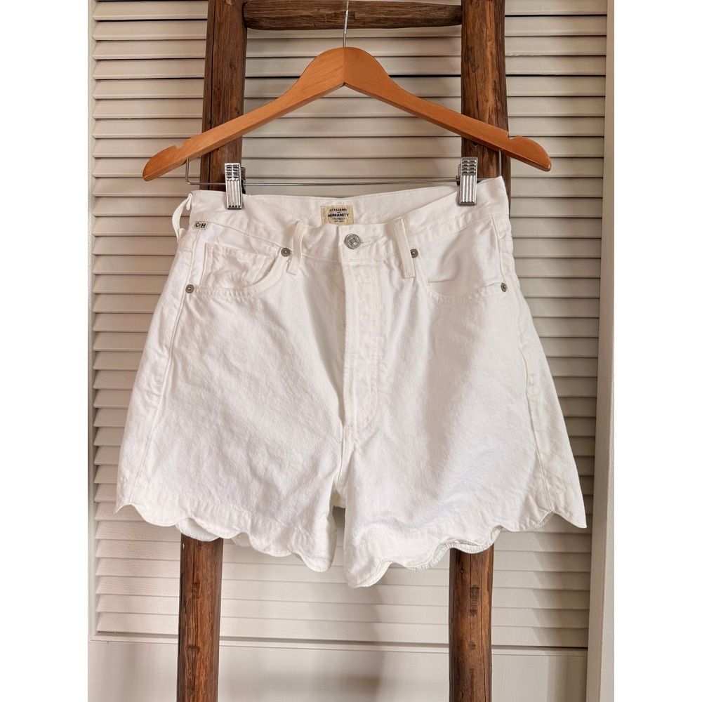 Citizens‎ of Humanity White Scalloped Hem High Rise Denim Shorts Premium Vintage